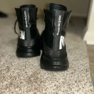 Black Alexander McQueen boots with white writing Alexander McQueen | Shoes | Black Alexander Mcqueen Boots  main image 3